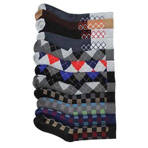 Checkered & Argyle 12 Pack Dress Socks For Men